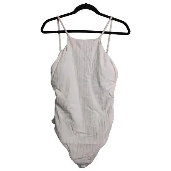 Andie Asbury Ribbed One Piece Coco High Neck Low Back Adjustable L New - Picture 2 of 10
